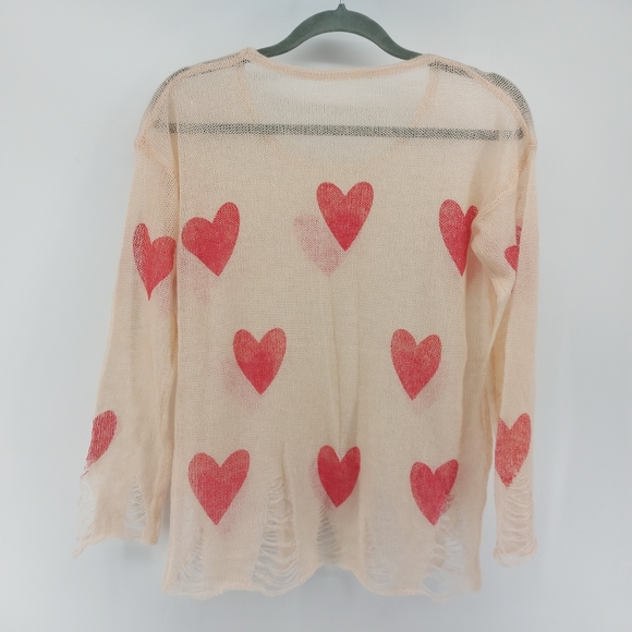 WILDFOX WHITE LABEL 'All Over Love' Lennon Sweater in PINK / RED HEARTS (S) - Picture 6 of 9